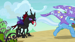 Size: 1280x720 | Tagged: safe, derpibooru import, screencap, pharynx, trixie, changeling, pony, to change a changeling