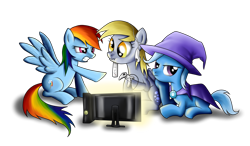 Size: 900x524 | Tagged: safe, derpibooru import, rainbow dash, trixie, pegasus, pony, television, wii remote, xbox 360