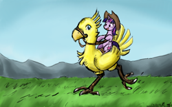 Size: 1600x1000 | Tagged: safe, artist:johnjoseco, artist:michos, derpibooru import, twilight sparkle, chocobo, final fantasy