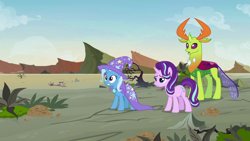 Size: 1280x720 | Tagged: safe, derpibooru import, screencap, starlight glimmer, thorax, trixie, changedling, changeling, pony, unicorn, to change a changeling, king thorax