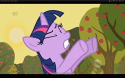 Size: 1680x1050 | Tagged: safe, derpibooru import, screencap, twilight sparkle, over a barrel, ei, hub logo, youtube caption