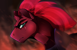 Size: 2000x1300 | Tagged: safe, artist:smollanger, tempest shadow, pony, unicorn, my little pony: the movie, armor, broken horn, eye scar, frown, profile, scar, scowl, solo