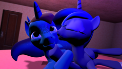 Size: 1920x1080 | Tagged: safe, artist:xxtheamazingdarkiexx, princess luna, oc, oc:dak steiger, alicorn, pony, 3d, canon x oc, female, gmod, kissing, male, shipping, straight