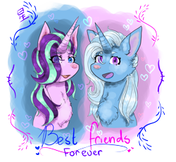 Size: 1142x1050 | Tagged: safe, artist:princehoshi, derpibooru import, starlight glimmer, trixie, pony, unicorn, bff, chest fluff, duo, fluffy