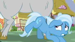 Size: 1280x720 | Tagged: safe, derpibooru import, screencap, bulk biceps, granny smith, trixie, earth pony, pegasus, pony, unicorn, all bottled up, female, looking up, male, mare, out of context, stallion, trio