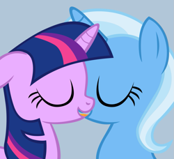 Size: 887x810 | Tagged: safe, artist:navitaserussirus, derpibooru import, trixie, twilight sparkle, unicorn, cropped, eyes closed, female, kissing, lesbian, mare, shipping, twixie