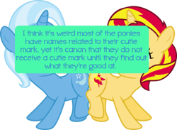 Size: 500x366 | Tagged: safe, derpibooru import, sunset shimmer, trixie, pony, filly, filly sunset shimmer, filly trixie, pony confessions, text
