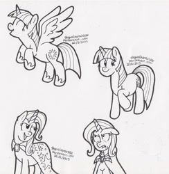 Size: 883x905 | Tagged: safe, artist:skywalkergirl666, derpibooru import, trixie, twilight sparkle, twilight sparkle (alicorn), alicorn, pony, female, mare, monochrome, traditional art