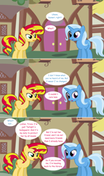 Size: 1280x2168 | Tagged: safe, artist:hakunohamikage, derpibooru import, sunset shimmer, trixie, pony, unicorn, angry, ask, ask-princesssparkle, comic, female, mare, tumblr