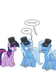 Size: 600x800 | Tagged: safe, artist:dekomaru, derpibooru import, trixie, twilight sparkle, pony, unicorn, ask, female, hat, lesbian, self paradox, shipping, top hat, tumblr, tumblr:ask twixie, twixie