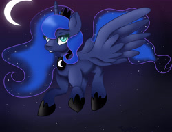 Size: 6550x5050 | Tagged: safe, artist:tuxisthename, princess luna, alicorn, pony, absurd resolution, flying, moon, solo