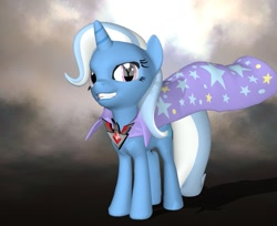 Size: 993x812 | Tagged: safe, artist:rachidile, derpibooru import, trixie, pony, unicorn, 3d, alicorn amulet, female, grin, looking at you, mare, smiling, solo, source filmmaker, trixie's cape