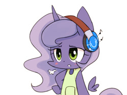 Size: 800x600 | Tagged: safe, artist:joycall6, princess luna, alicorn, pony, apron, bored, clothes, headphones, solo