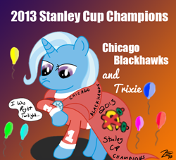 Size: 792x720 | Tagged: safe, artist:iamthemanwithglasses, derpibooru import, trixie, pony, unicorn, chicago blackhawks, female, hockey, mare, nhl, solo, sports or something i guess, stanley cup, stanley cup finals, stanley cup playoffs