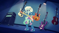 Size: 1280x720 | Tagged: safe, derpibooru import, edit, edited screencap, screencap, trixie, equestria girls, guitar centered, solo