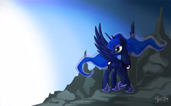 Size: 2560x1600 | Tagged: safe, artist:mysticalpha, princess luna, alicorn, pony, raised hoof, solo, spread wings, wallpaper