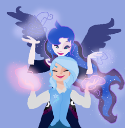 Size: 434x444 | Tagged: safe, artist:captainsnarkyninja, princess luna, trixie, human, humanized, magic, winged humanization