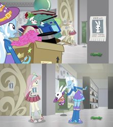 Size: 1920x2160 | Tagged: safe, derpibooru import, screencap, angel bunny, fluttershy, trixie, eqg summertime shorts, equestria girls, good vibes, converse, hat, magic trick, magician outfit, poster, shoes, sneakers