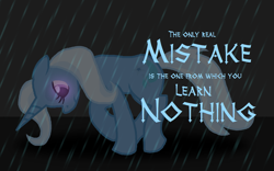 Size: 1024x640 | Tagged: safe, artist:highray, derpibooru import, trixie, pony, unicorn, female, mare, rain, solo, text