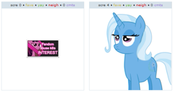 Size: 529x282 | Tagged: safe, derpibooru import, trixie, exploitable meme, juxtaposition, juxtaposition win, meme, unamused