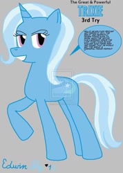 Size: 755x1059 | Tagged: safe, artist:edwinshy, derpibooru import, trixie, pony, unicorn, female, mare, ms paint, smiling, solo, text