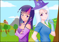 Size: 1600x1131 | Tagged: safe, artist:meandmypie, derpibooru import, trixie, twilight sparkle, human, humanized