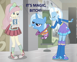 Size: 1176x940 | Tagged: safe, derpibooru import, edit, edited edit, edited screencap, screencap, fluttershy, trixie, pony, eqg summertime shorts, equestria girls, good vibes, converse, human ponidox, self ponidox, shoes, sneakers, vulgar