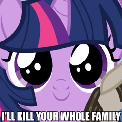 Size: 381x381 | Tagged: safe, derpibooru import, smarty pants, twilight sparkle, cute, family, filly, image macro, insanity, murder, solo focus