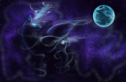 Size: 3000x1941 | Tagged: safe, artist:angel-pup, princess luna, alicorn, pony, flying, glowing eyes, magic, moon, moonrise, night, solo