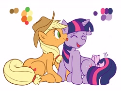 Size: 4666x3500 | Tagged: safe, artist:mrw32, derpibooru import, applejack, twilight sparkle, earth pony, pony, female, kissing, lesbian, licking, shipping, simple background, sitting, tail bow, tickling, twijack