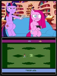 Size: 671x899 | Tagged: safe, derpibooru import, pinkie pie, twilight sparkle, earth pony, pony, e.t., e.t. the video game, exploitable meme, gun meme, meme