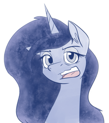 Size: 555x623 | Tagged: safe, artist:duop-qoub, princess luna, alicorn, pony, bust, lidded eyes, looking at you, open mouth, portrait, simple background, solo, white background