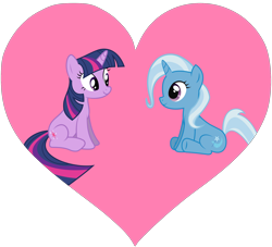 Size: 2000x1814 | Tagged: artist needed, safe, derpibooru import, trixie, twilight sparkle, female, heart, lesbian, shipping, simple background, transparent background, twixie, vector