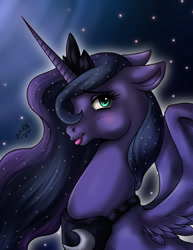 Size: 612x792 | Tagged: safe, artist:dslycaon, princess luna, alicorn, pony, floppy ears, solo, tongue out