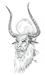 Size: 768x1280 | Tagged: safe, artist:baron engel, lord tirek, black sclera, bust, grayscale, head shot, looking at you, male, monochrome, pencil drawing, portrait, realistic, scowl, simple background, sketch, traditional art, white background