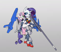 Size: 2000x1709 | Tagged: safe, artist:satv12, rarity, sweetie belle, pony, semi-anthro, unicorn, female, filly, g-defenser, gundam, gundam mk-ii, mare, mobile suit gundam, super gundam, zeta gundam