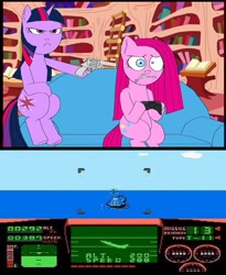 Size: 409x498 | Tagged: safe, derpibooru import, pinkie pie, twilight sparkle, earth pony, pony, exploitable meme, gun meme, meme, top gun, top gun (nes)