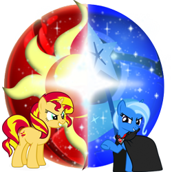 Size: 512x512 | Tagged: safe, artist:flutterflyraptor, derpibooru import, sunset shimmer, trixie, pony, unicorn, alicorn amulet, google chrome, vector