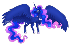 Size: 1782x1126 | Tagged: safe, artist:kkitsu, princess luna, alicorn, pony, female, horn, mare, solo, spread wings