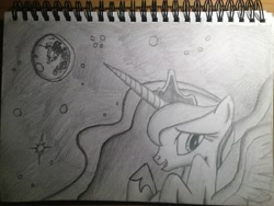 Size: 3264x2448 | Tagged: safe, artist:lethal-doorknob, princess luna, alicorn, pony, monochrome, moon, solo, traditional art