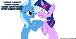 Size: 1052x541 | Tagged: safe, artist:navitaserussirus, derpibooru import, trixie, twilight sparkle, asktwixiegenies, cropped, female, lesbian, shipping, twixie