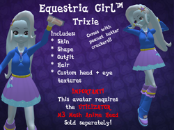 Size: 1602x1200 | Tagged: safe, derpibooru import, trixie, equestria girls, avatar, peanut butter crackers, second life