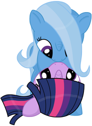 Size: 1680x2300 | Tagged: safe, artist:transparentpony, derpibooru import, trixie, twilight sparkle, cute, eye contact, female, lesbian, on back, on top, shipping, simple background, transparent background, twixie, vector