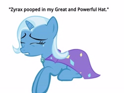 Size: 4000x3000 | Tagged: safe, derpibooru import, trixie, pony, unicorn, bronybait, cape, clothes, crying, female, filly, great and powerful, mare, monkeydzyrax, poop, solo, text, trixie's cape, trixiebuse, younger