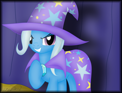 Size: 5242x4000 | Tagged: safe, artist:dcencia, derpibooru import, trixie, pony, unicorn, absurd resolution, female, grin, mare, smiling, solo, stage