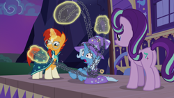 Size: 1920x1080 | Tagged: safe, derpibooru import, screencap, starlight glimmer, sunburst, trixie, pony, unicorn, uncommon bond, chains, out of context