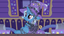 Size: 1920x1080 | Tagged: safe, derpibooru import, screencap, trixie, uncommon bond, chains, out of context, padlock, solo