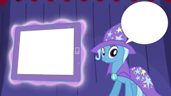 Size: 1280x720 | Tagged: safe, derpibooru import, trixie, pony, unicorn, chat bubble, female, mare, solo, speech bubble, tablet, template