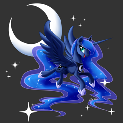 Size: 1024x1024 | Tagged: safe, artist:arcadianphoenix, princess luna, alicorn, pony, crescent moon, ethereal mane, hair over one eye, moon, simple background, solo