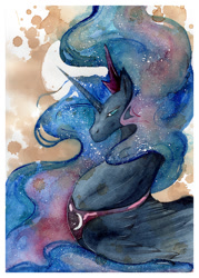 Size: 846x1181 | Tagged: safe, artist:meora_hedva, princess luna, alicorn, pony, solo, traditional art, watercolor painting